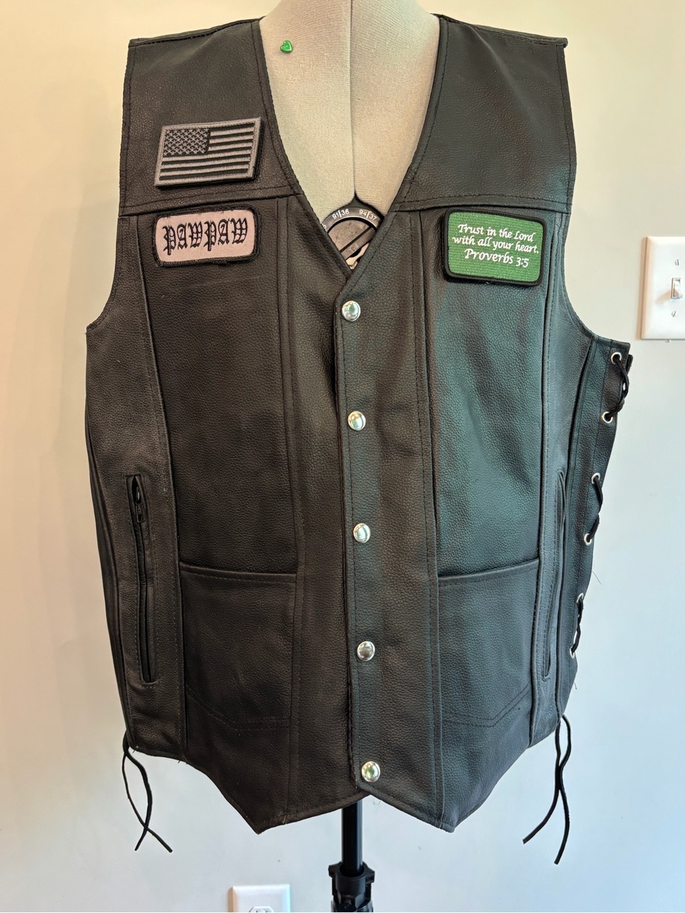 Champs Black Leather Vest with Branded Patch